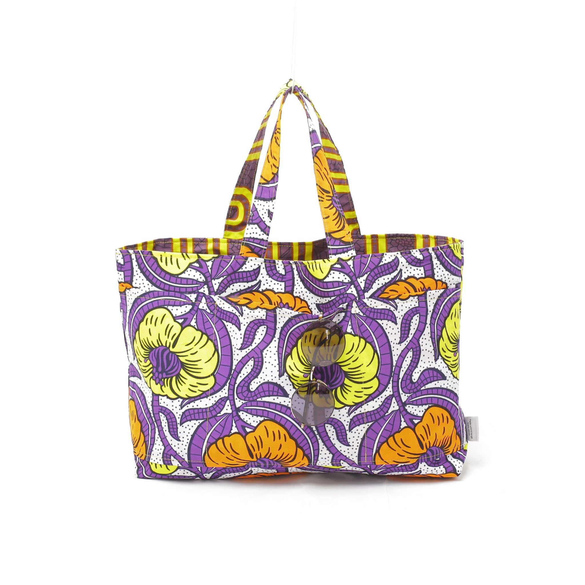 Bolso tote reversible de tela africana lila